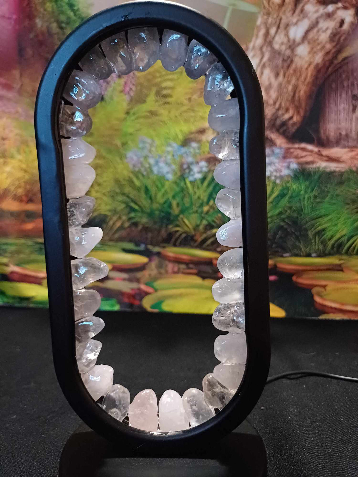 Oval crystal lamp – Rose quartz and clear quartz