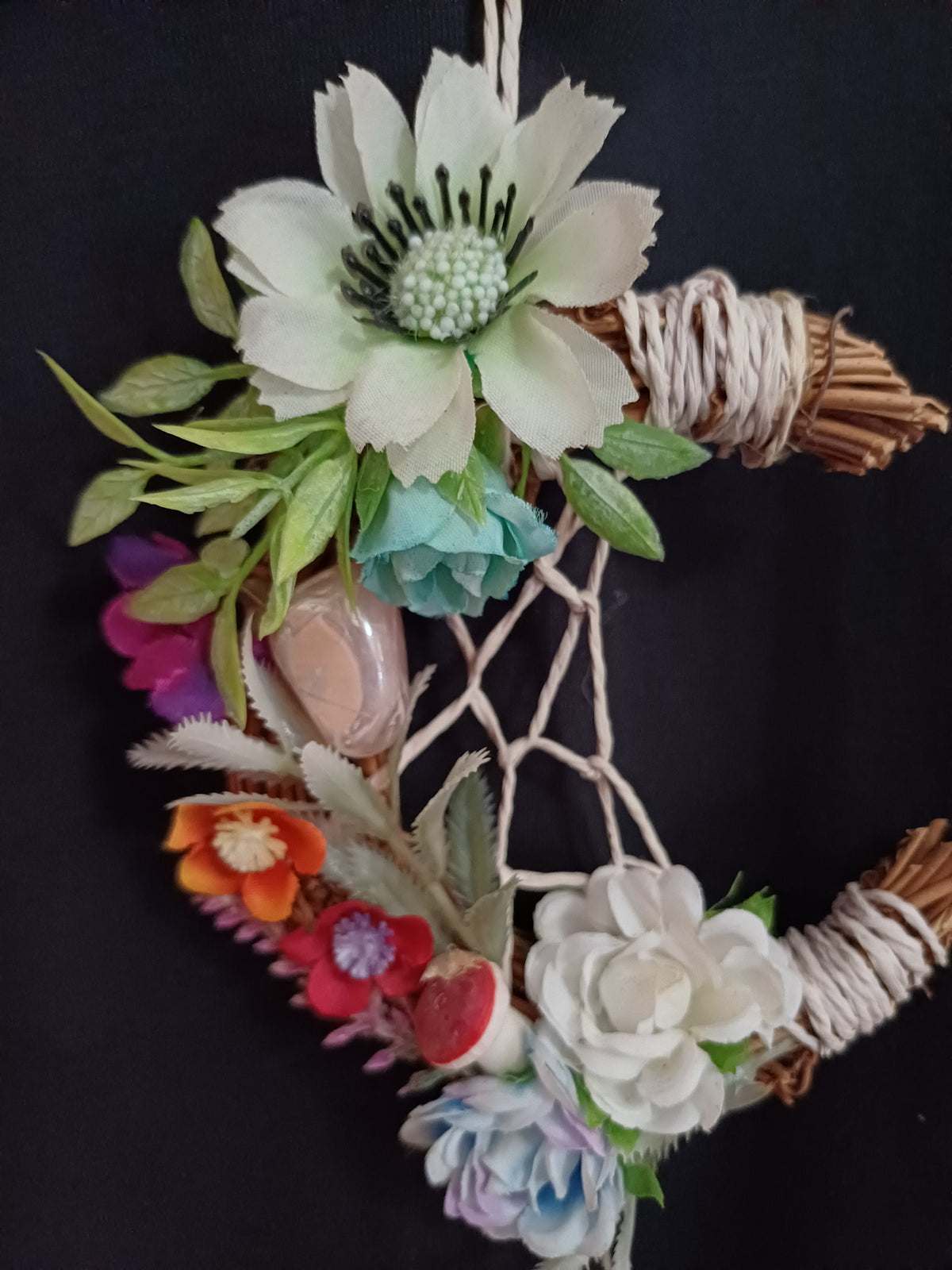 Hanging crystal crescent moon – Rose Quartz