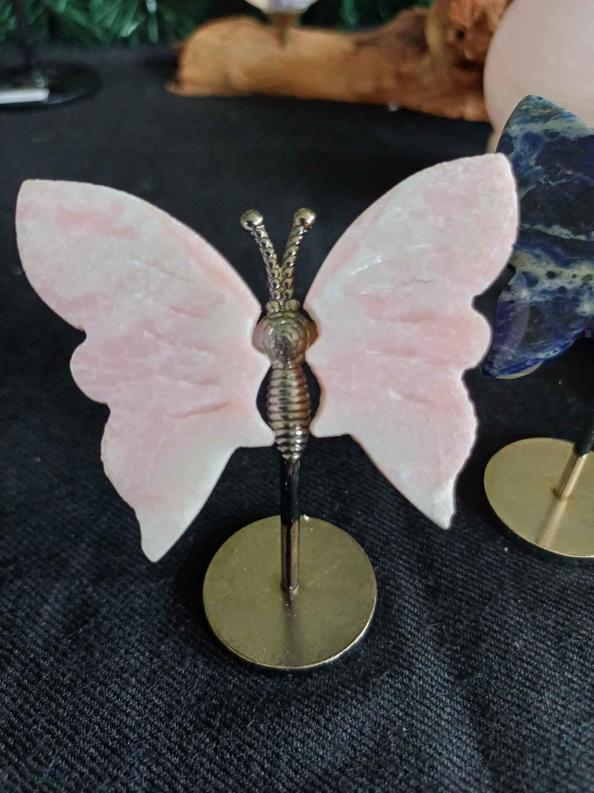 Crystal butterfly on stand – Rose quartz and pink opal