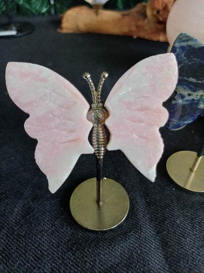 Crystal butterfly on stand – Rose quartz and pink opal