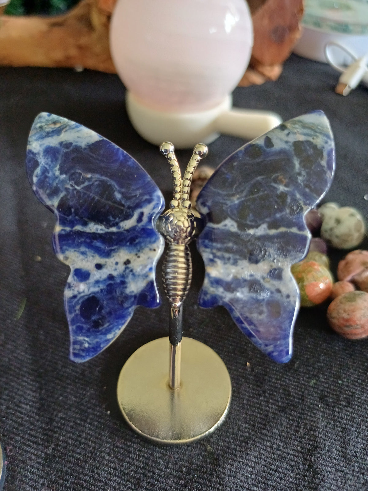 Crystal butterfly on stand – Blue Sodalite