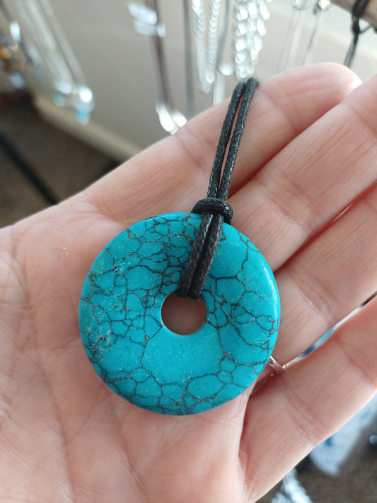 Blue Howlite Spiderweb Donut Pendant