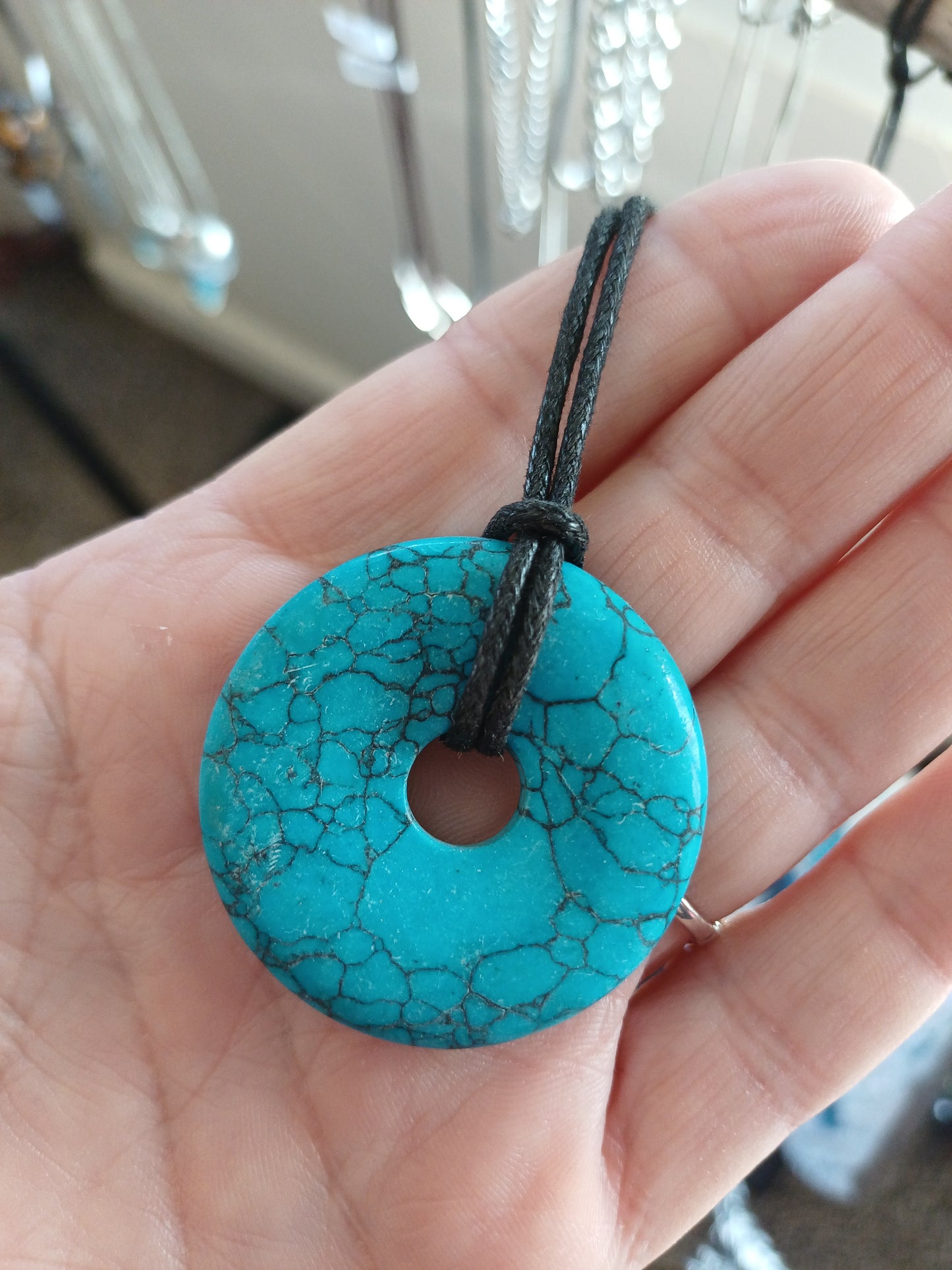 Dyed Blue Howlite "Spiderweb Donut"