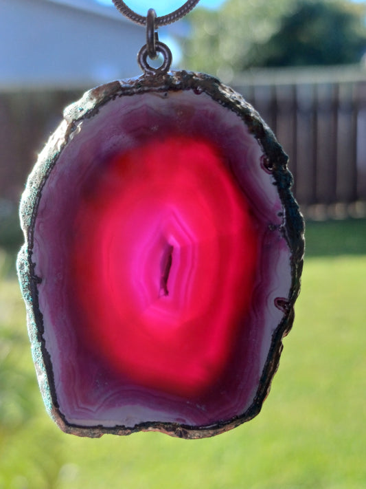 Pink and Purple Agate Slice Pendant