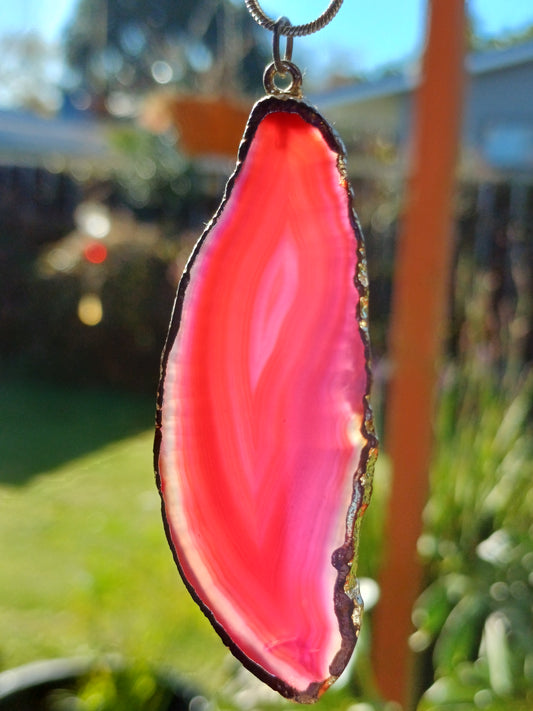 Pink Agate Slice Pendant, 6 cm