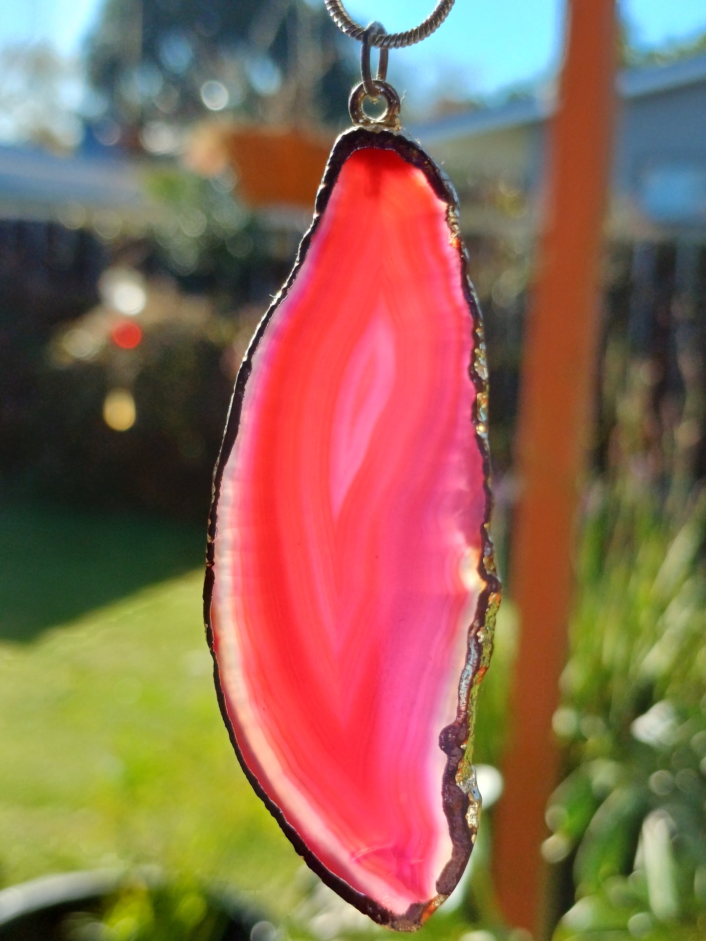Pink Agate Slice Pendant with chain
