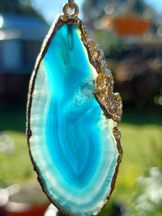 Boho Teal Blue Agate Pendant