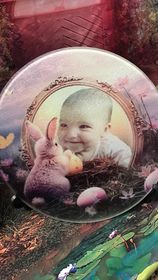 Personalised glass photo round on its stand