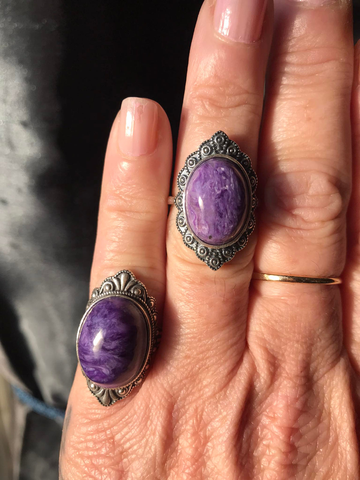 Charoite ring, view 2