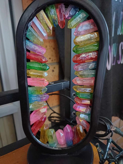 Oval crystal lamp – Aura quartz, mixed colours