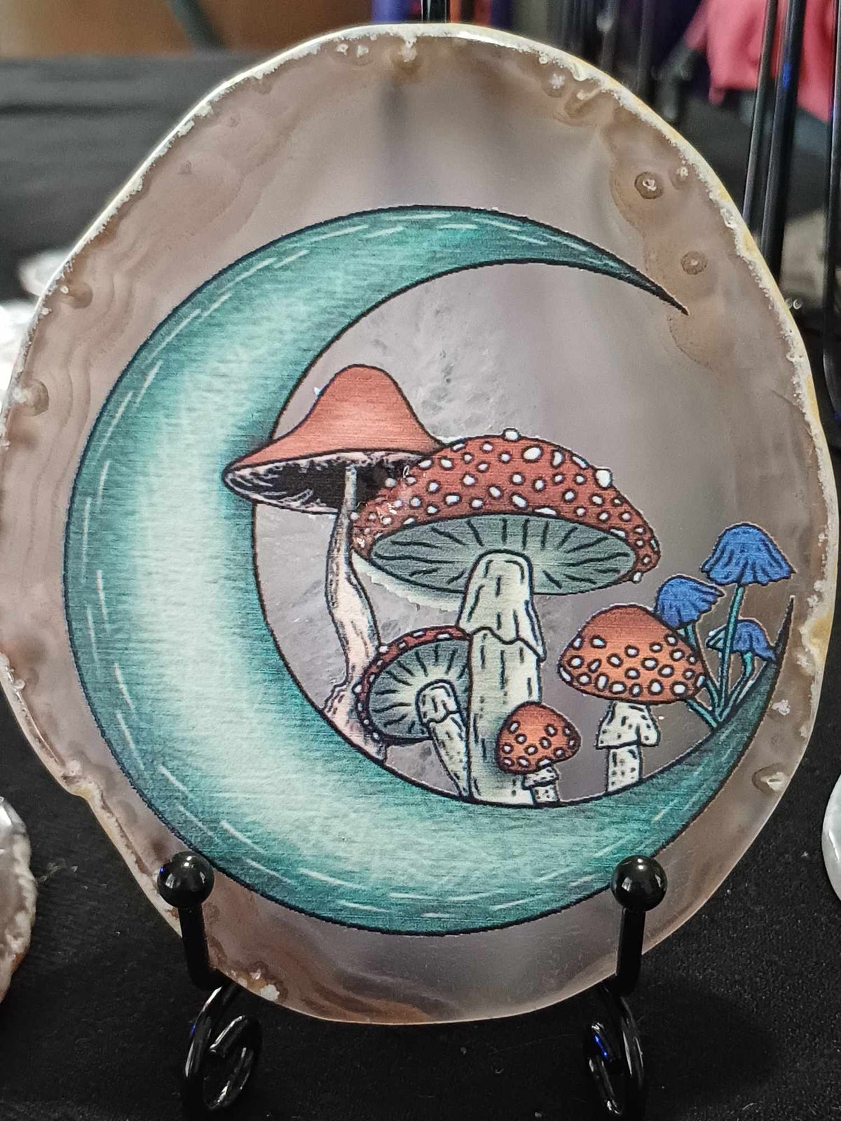 Painted agate slice – Teal crescent moon