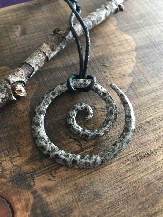Viking Spiral Pendant, Hand-Forged Iron