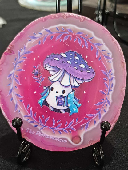 Painted agate slice – Pink with mushroom